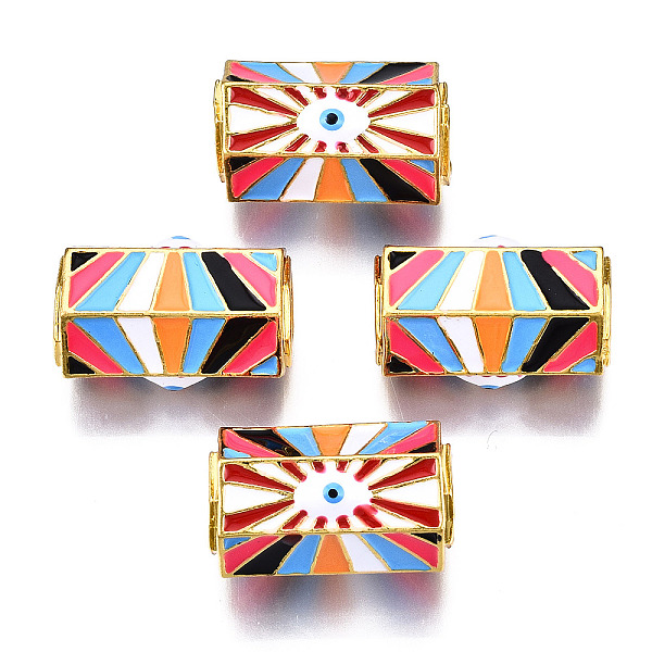 

PandaHall Alloy Enamel Beads, Cadmium Free & Lead Free, Light Gold, Hexagon with Evil Eye, FireBrick, 21.5x13.5x11mm, Hole: 7mm Alloy..., Red