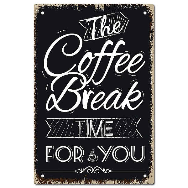 PandaHall CREATCABIN Kindly Reminder Tin Sign Vintage Metal Sign Poster THE COFFEE BREAK TIME FOR YOU Retro Painting Plaque Iron Sign Wall...