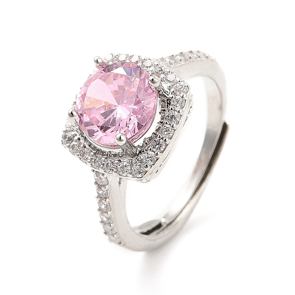 

PandaHall Pink Cubic Zirconia Rectangle Adjustable Ring, Rack Plating Brass Jewelry for Women, Cadmium Free & Lead Free, Platinum, US Size 6...