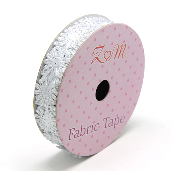 

PandaHall Glitter Powder Polyester Ribbons, Flower, WhiteSmoke, 5/8 inch(17mm), about 2yards/roll(1.8288m/roll) Polyester White