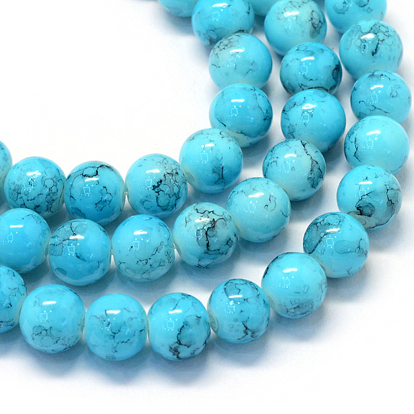 

PandaHall Baking Painted Glass Round Bead Strands, Deep Sky Blue, 8.5~9mm, Hole: 1.5mm, about 105pcs/strand, 31.8 inch Glass Round Blue