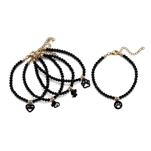 

PandaHall 304 Stainless Steel Charm Bracelets, with Rondelle Glass Beads, Faceted, Mixed Shapes, Black, Electrophoresis Black, 6-7/8 inch...