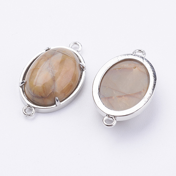 

PandaHall Brass Natural Polychrome Jasper/Picasso Stone/Picasso Jasper Links connectors, Oval, Platinum, 15x26x5.5~7mm, Hole: 1.5~2mm...