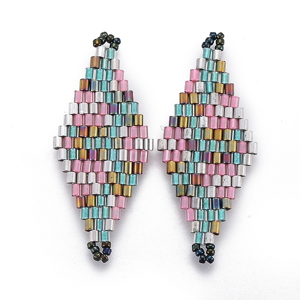 

PandaHall MIYUKI & TOHO Handmade Japanese Seed Beads Links, Loom Pattern, Rhombus, Colorful, 40~41.5x16~16.7x1.7~1.8mm, Hole: 1.4~1.5mm...