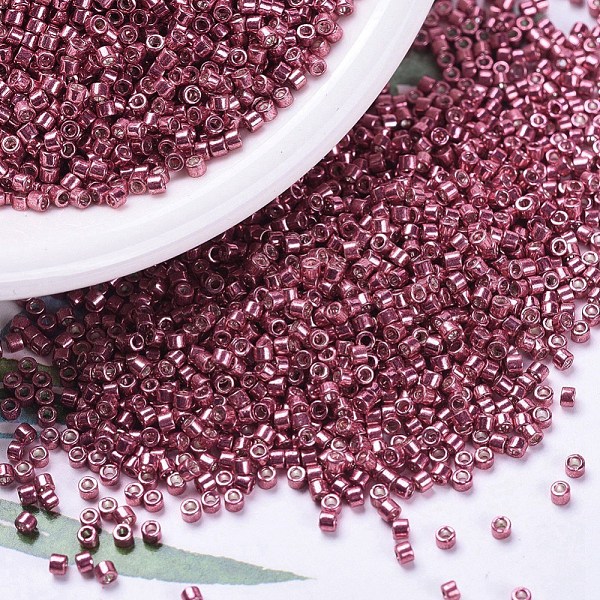 PandaHall MIYUKI Delica Beads, Cylinder, Japanese Seed Beads, 11/0, (DB0428) Galvanized Light Cranberry, 1.3x1.6mm, Hole: 0.8mm, about