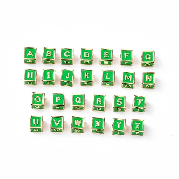 

PandaHall Rack Plating Brass Enamel Beads, Cadmium Free & Nickel Free & Lead Free, Real 18K Gold Plated, Cube with Letter A`Z, Lime Green...