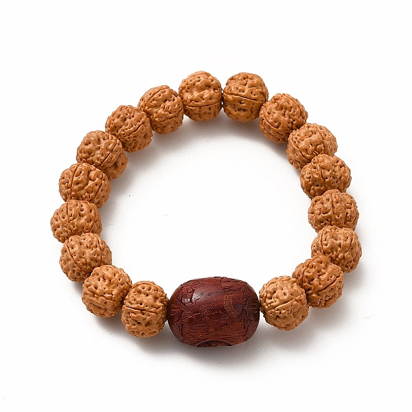 PandaHall Bodhi Buddha Mala Beads Bracelets, Round Natural Rudraksha Beaded Stretch Bracelets for Women, Chocolate, Inner Diameter: 2-1/2...