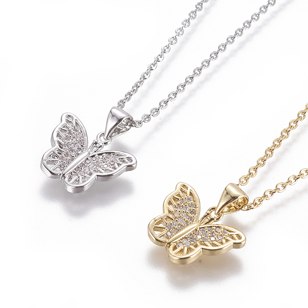 

PandaHall 304 Stainless Steel Pendant Necklaces, with Brass Cubic Zirconia Pendants, Butterfly, Mixed Color, 17.32 inch~17.71 inch(44~45cm)..., Clear