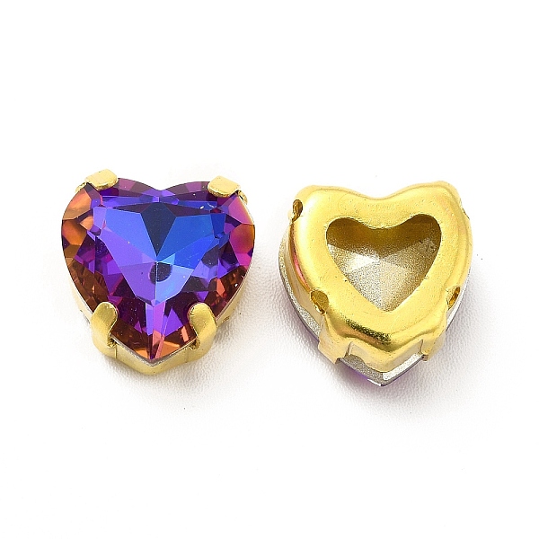 

PandaHall Heart Shaped Sew on Rhinestone, Glass Rhinestone, Garments Accessories, Multi-Strand Links, with Golden Tone Brass Findings..., Purple