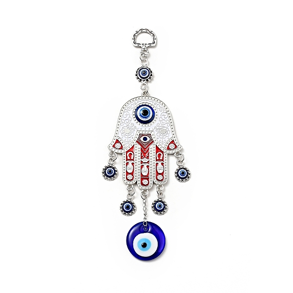 

PandaHall Alloy Enamel Palm Pendant Decoration, with Resin Bead, Lampwork Flat Round, Antique Silver & Silver, 192mm, Hole: 13.5x9.5mm...