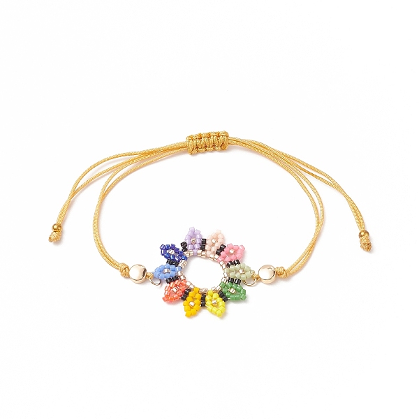 

PandaHall Glass Seed Sunflower Braided Bead Bracelet, Nylon Adjustable Bracelet for Women, Colorful, Inner Diameter: 5/8~3-1/8 inch(1.5~8cm)...