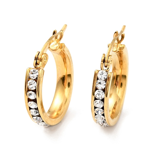 

PandaHall Crystal Rhinestone Hoop Earrings, Vacuum Plating 202 Stainless Steel Earrings with 304 Stainless Steel Pins for Women, Golden..., Clear