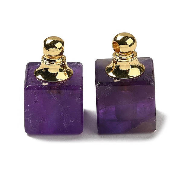 

PandaHall Natural Amethyst Perfume Bottle Pendants, Square Charms with Golden Plated 304 Stainless Steel Findings, 19x12x12mm, Hole: 2mm...