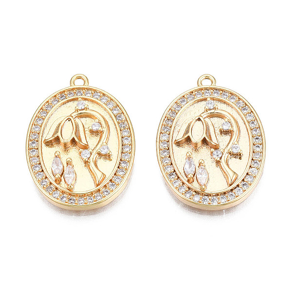 

PandaHall Brass Micro Pave Cubic Zirconia Pendants, Real 18K Gold Plated, Oval with Flower, Cadmium Free & Nickel Free & Lead Free, Clear...