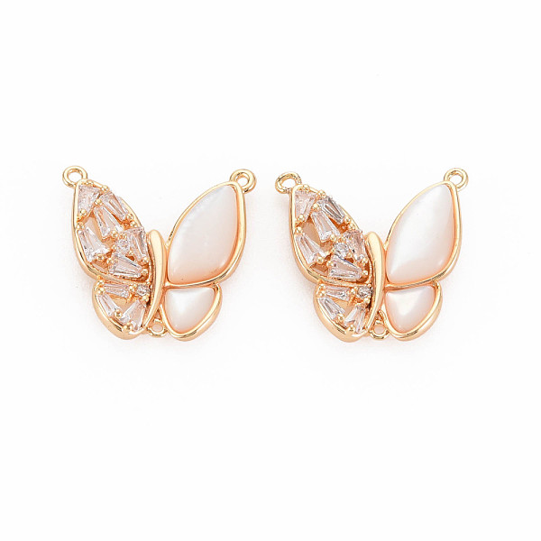 

PandaHall Brass Clear Cubic Zirconia Connector Charms, with Shell, Nickel Free, Butterfly, Real 18K Gold Plated, 17x18x4mm, Hole: 0.9mm...