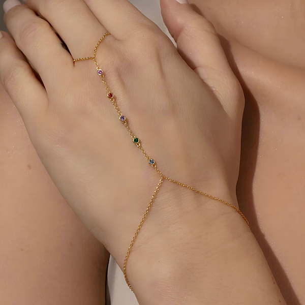 304ステンレススチールパヴェキュービックジルコニアリンクフィンガーリングブレスレット（女性用）