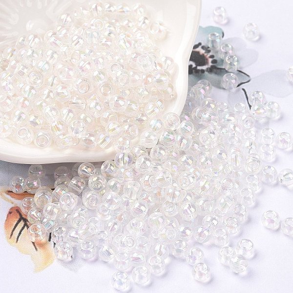 

PandaHall 6/0 Glass Seed Beads, Inside Colours, Round, Transparent Colours Rainbow, Clear AB, 4x3mm, Hole: 1.2mm, about 6925pcs/pound Glass..., White