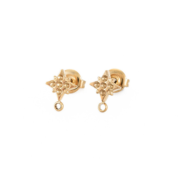 

PandaHall Ion Plating(IP) 304 Stainless Steel Stud Earring Setting Findings for Rhinestone, with Ear Nuts and Loop, Star, Golden, 10x8mm...