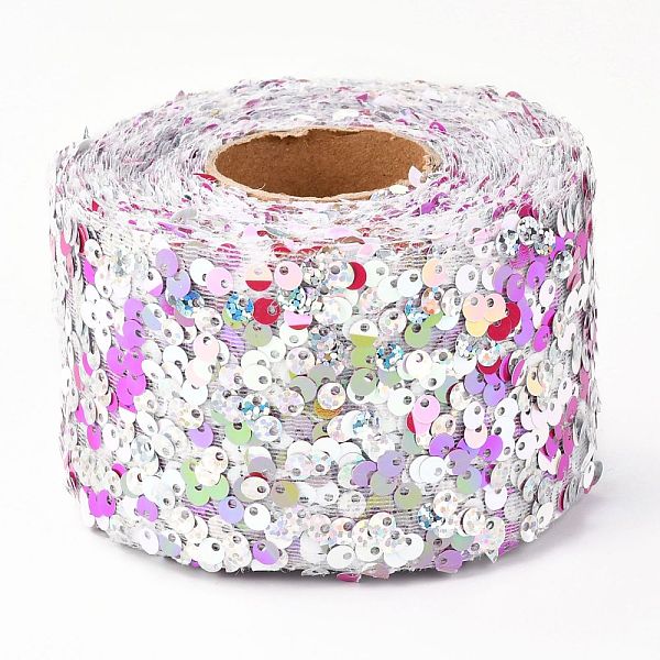 

PandaHall Polyester Elastic Sequin Ribbons, with Bling Paillette, Violet, 2-3/8 inch(60mm), 10 yards(9.14m)/roll Polyester Purple