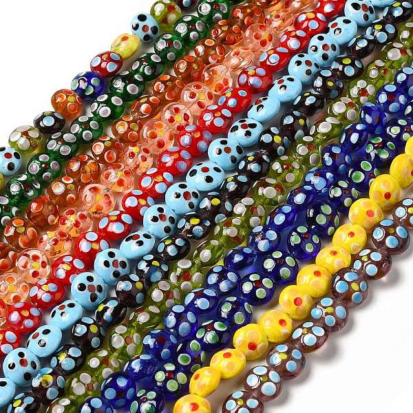

PandaHall Handmade Lampwork Beads Strands, Flat Round, Mixed Color, 12~14x12.5~13.5x7~8.5mm, Hole: 1.5mm, about 33pcs/strand, 16.46 inch..., Multicolor