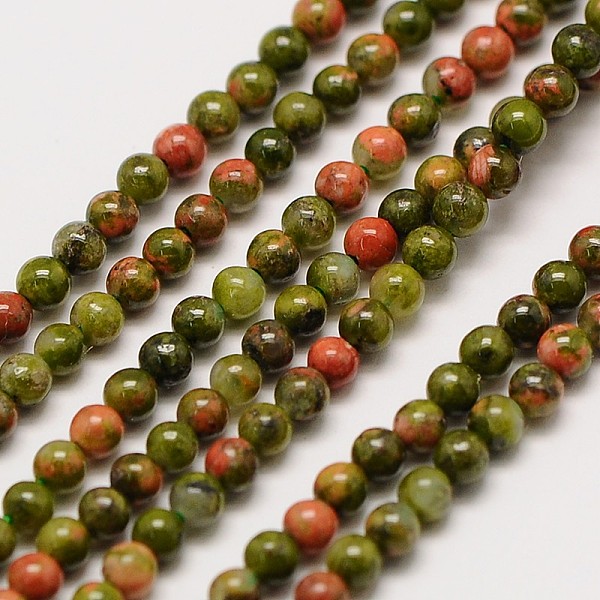 

PandaHall Natural Gemstone Unakite Round Beads Strands, 3mm, Hole: 0.8mm, about 126pcs/strand, 16 inch Unakite Round