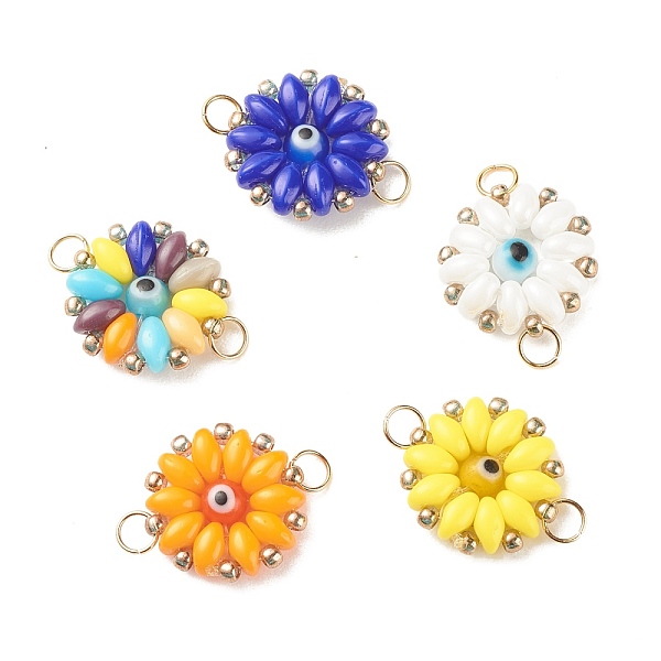 

PandaHall Glass & Lampwork Connector Charms, with Golden Tone 304 Stainless Steel, Flower, Mixed Color, 20x15x4mm, Hole: 3mm Glass Flower..., Multicolor