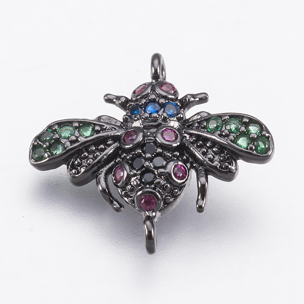 

PandaHall Brass Micro Pave Cubic Zirconia Links, Insect, Colorful, Gunmetal, 15.5x17x2.5mm, Hole: 1.2mm Brass+Cubic Zirconia Insects