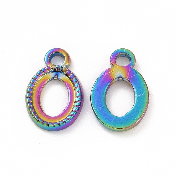 

PandaHall Ion Plating(IP) 304 Stainless Steel Charms, Oval Charm, Rainbow Color, 13x8.5x1.5mm, Hole: 1.9mm 304 Stainless Steel Oval
