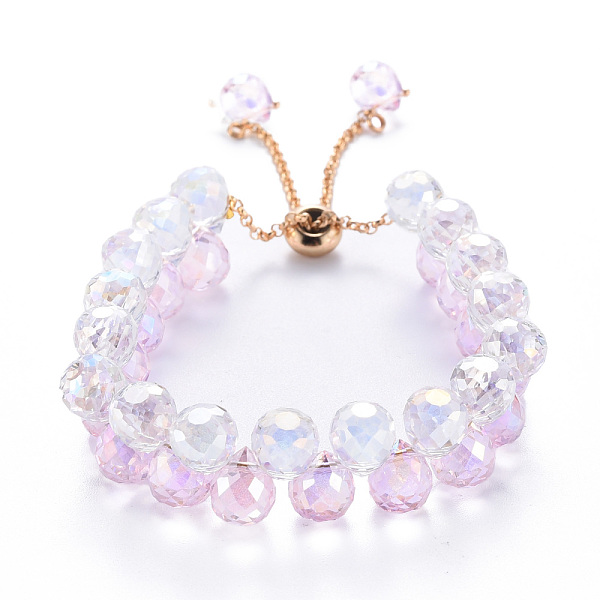 

PandaHall Sparkling Faceted Teardrop Glass Beads Slider Bracelets for Teen Girl Women, Golden, Pearl Pink, Inner Diameter: 1-3/4~2-3/4 inch...