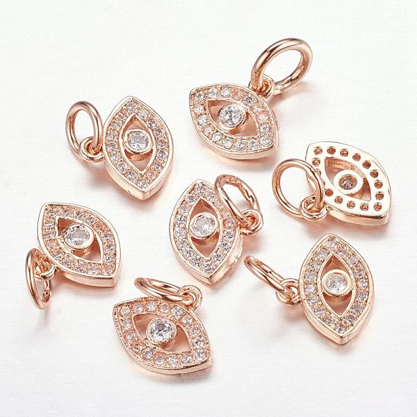 

PandaHall CZ Brass Micro Pave Cubic Zirconia Evil Eye Charms, Rose Gold, 9x11x2mm, Jump Ring: 5x0.8mm Brass+Cubic Zirconia Eye