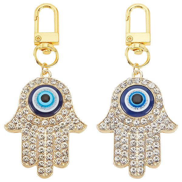 

PandaHall OLYCRAFT 2Pcs Evil Eye Keychain Hamsa Hand Keychain Crystal Rhinestone Keychain with Swivel Lobster Claw Clasps Good Luck Keychain...
