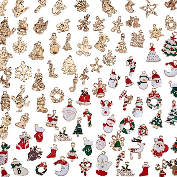 

PandaHall 100Pcs Christmas Alloy Enamel Charms, Golden, Mixed Shapes, Mixed Color, 13mm~33mm Alloy+Enamel Mixed Shapes Multicolor