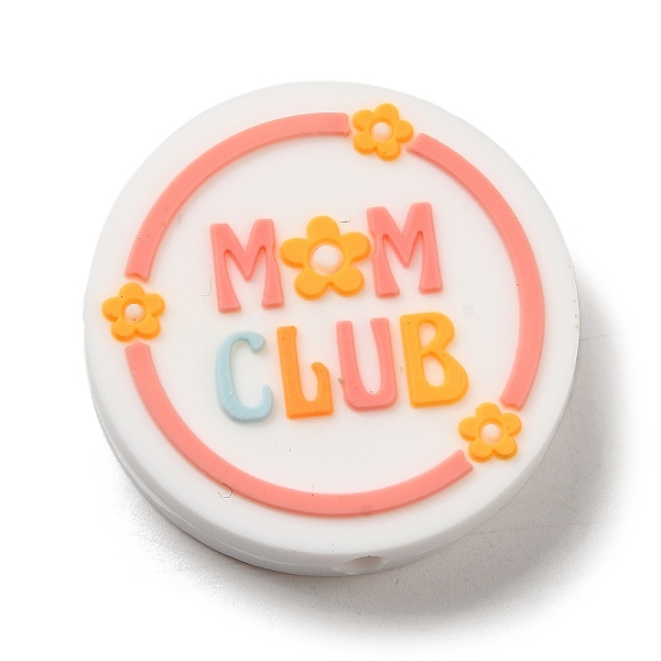 

PandaHall Flat Round with Word Mom Club Silicone Focal Beads, Chewing Beads For Teethers, DIY Nursing Necklaces Making, WhiteSmoke..., White
