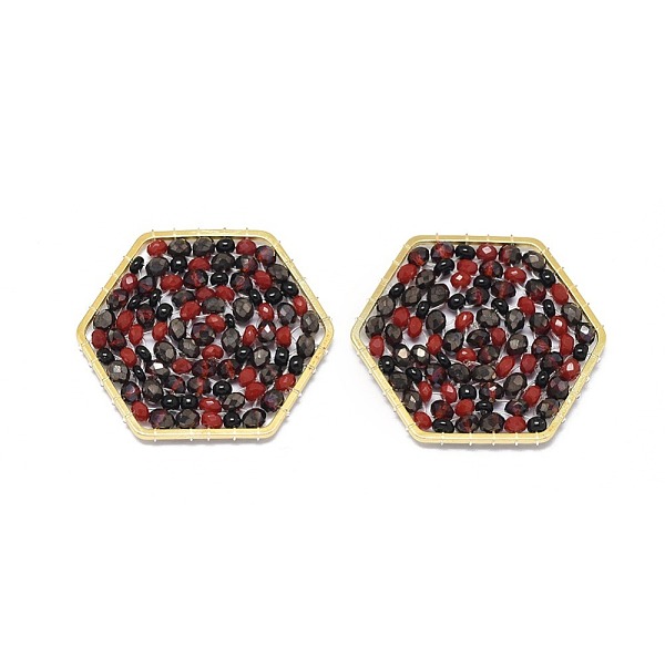 

PandaHall Handmade Woven Pendants, with Glass and Brass Findings, Cadmium Free & Nickel Free & Lead Free, Long-Lasting Plated, Hexagon..., Red