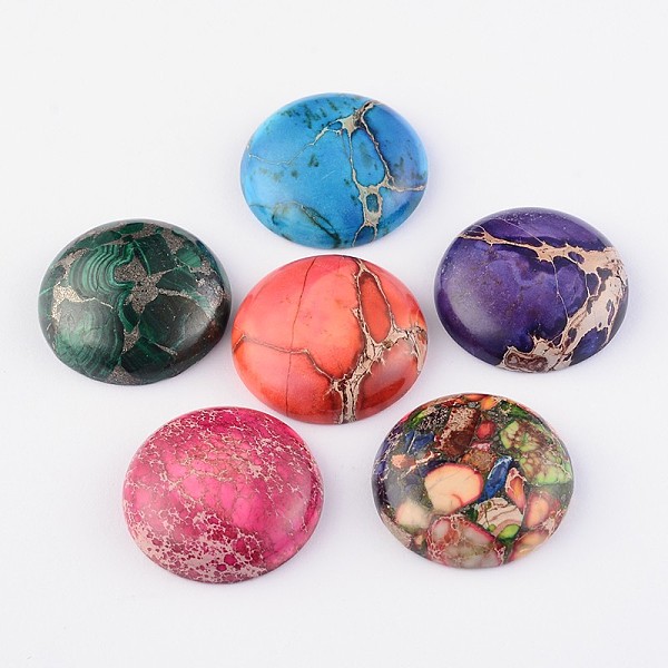 

PandaHall Dyed Natural Regalite/Imperial Jasper/Sea Sediment Jasper Cabochons, Half Round/Dome, Mixed Color, 30x6~9mm Imperial Jasper Half..., Multicolor