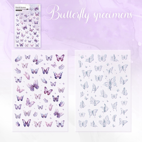 

PandaHall 2 Sheets Butterfly PET Waterproof Self Adhesive Stickers, Silver Stamping Butterfly Decals, for DIY Scrapbooking, Photo Album..., Purple