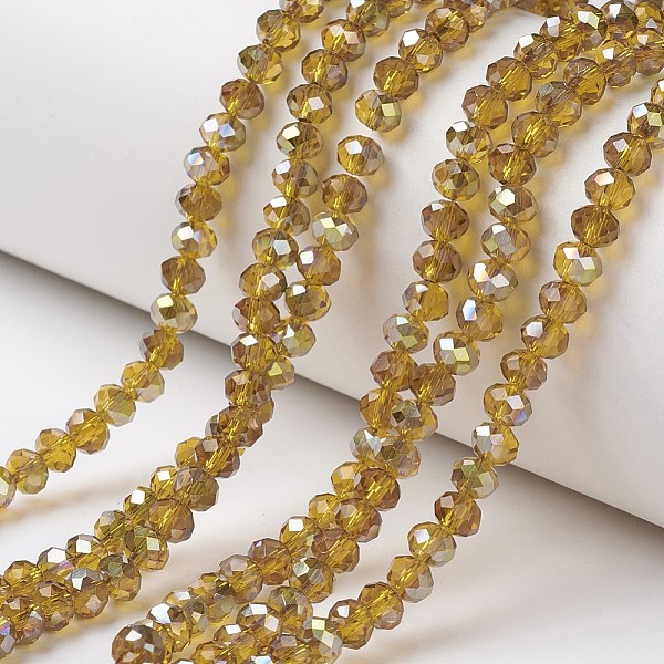 

PandaHall Electroplate Transparent Glass Beads Strands, Half Green Plated, Faceted, Rondelle, Goldenrod, 4x3mm, Hole: 0.4mm, about..., Gold