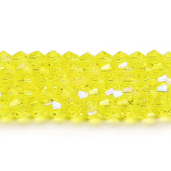 

PandaHall Transparent Electroplate Glass Beads Strands, AB Color Plated, Faceted, Bicone, Yellow, 4x4mm, Hole: 0.8mm, about 82~85pcs/strand...
