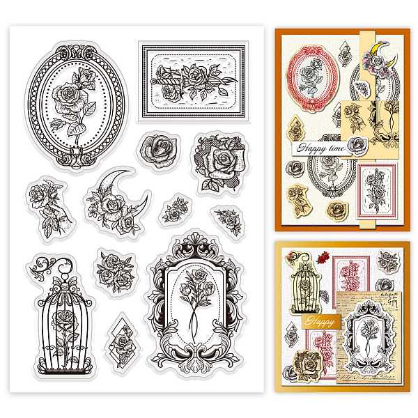 

PandaHall PH Flower Clear Stamps for Card Making, June Rose Rubber Stamps Plants Transparent Craft Stamp Vintage Flower Seal Stamp for DIY...