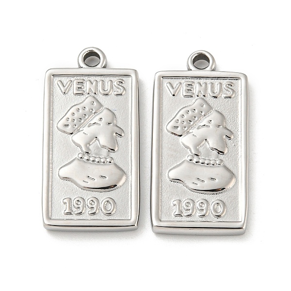 

PandaHall 304 Stainless Steel Pendants, Rectangle with Venus & 1990 Charm, Stainless Steel Color, 25x13x2.5mm, Hole: 1.6mm 304 Stainless...