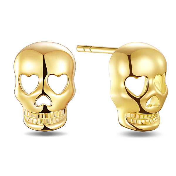 

PandaHall SHEGRACE 925 Sterling Silver Stud Earrings, for Halloween, Skull, Golden, 10x7.1mm Sterling Silver