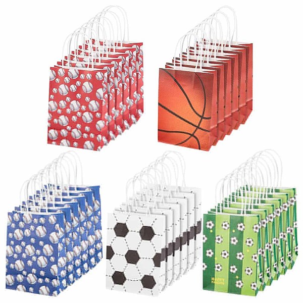 PandaHall OLYCRAFT 25Pcs 5 Colors Sports Party Favor Bags Rectangle Sport Party Paper Bags Party Gift Treat Bags with Handles for Soccer...