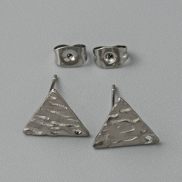 

PandaHall 304 Stainless Steel Textured Geometry Stud Earring Findings with Hole, Stainless Steel Color, Triangle, 10.5x12mm, Hole: 1mm, Pin...
