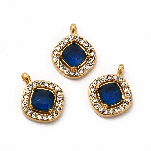 

PandaHall Vacuum Plating 304 Stainless Steel Cubic Zirconia Pendants, with Rhinestone, Rhombus Charms, Medium Blue, 13.5x10.5x4mm, Hole...