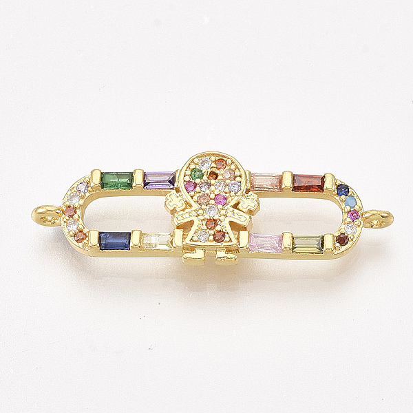 

PandaHall Brass Micro Pave Cubic Zirconia Links, Oval with Girl, Colorful, Golden, 10x31x2mm, Hole: 1mm Brass+Cubic Zirconia Oval