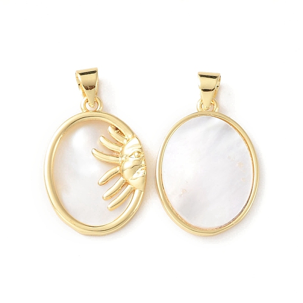 

PandaHall Rack Plating Brass Pendants, Oval Sun Charms with Shell, Long-Lasting Plated, Cadmium Free & Lead Free, Real 18K Gold Plated..., White