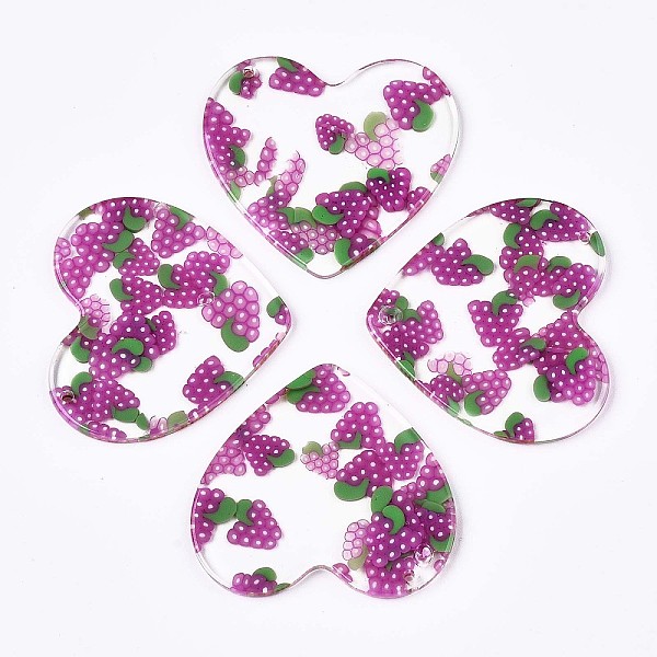 

PandaHall Transparent Clear Cellulose Acetate(Resin) Pendants, Printed, Heart with Grape, Grape Pattern, 36x38.5x2.5mm, Hole: 1.4mm...