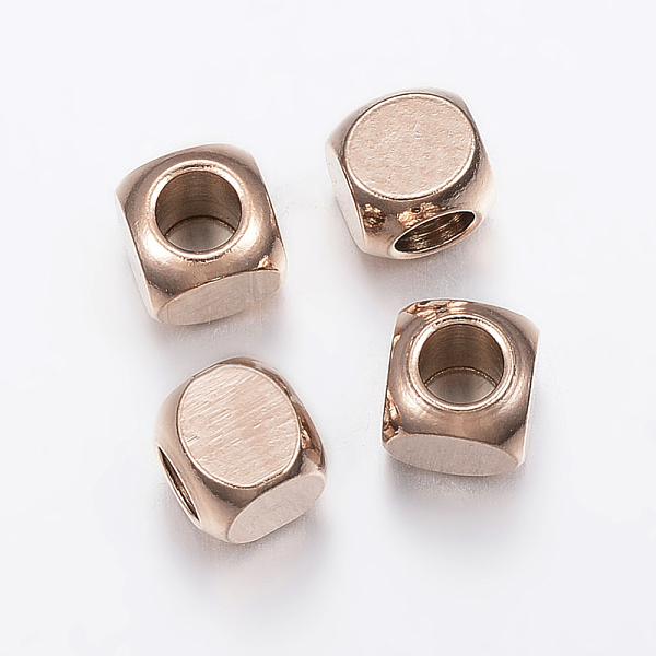 

PandaHall Ion Plating(IP) 304 Stainless Steel Beads, Cube, Rose Gold, 5x5x5mm, Hole: 3mm 304 Stainless Steel Cube