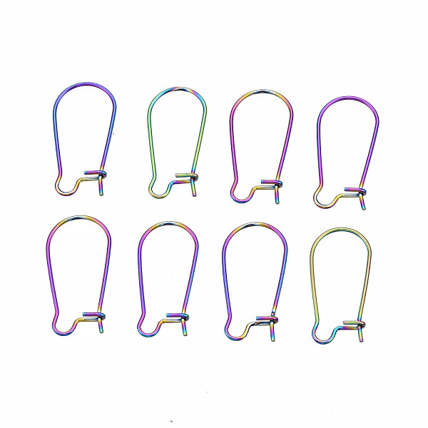pandahall 304 stainless steel hoop earrings findings kidney ear wires, rainbow color, 21 gauge, 21x10~11x0.7mm 304 stainless steel