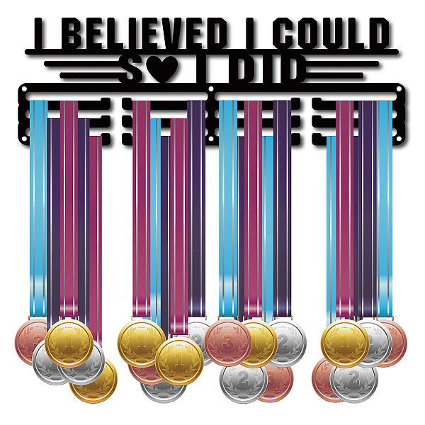 

PandaHall Iron Medal Holder, Medals Display Hanger Rack, Medal Holder Frame, Rectangle with Word I Believed I Could So I Did, Black...